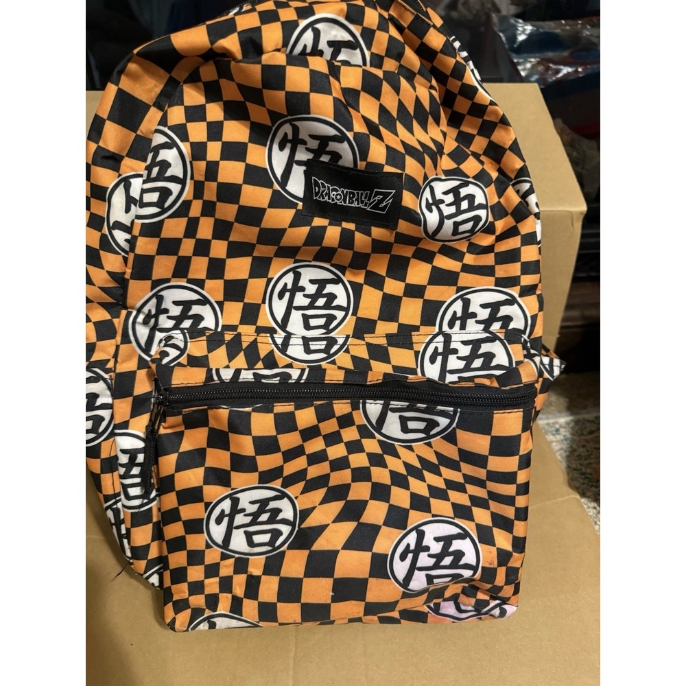 Dragon Ball Z Backpack Orange And Black Checkered Book Bag Goku